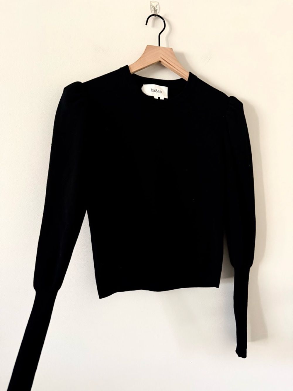 BA&SH Sady Long Puff Sleeve Crewneck Sweater in Black Size S - Picture 3 of 8